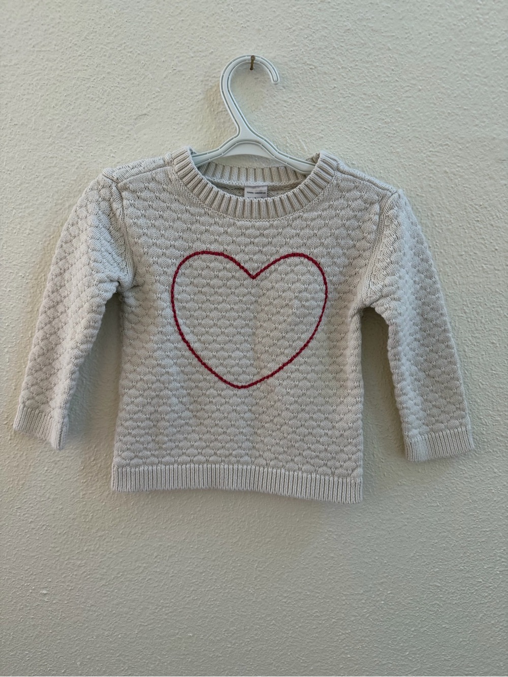 Carter's Cream Textured Knit Sweater with Red Heart